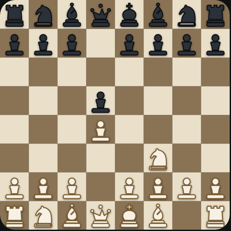 The same board after the fix, with clearly distinct dark and light pieces on a wood-toned board