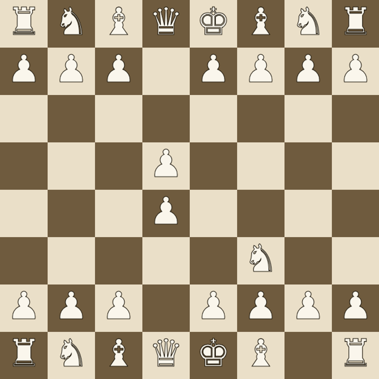 A chess board where both armies are drawn in the same pale cream outline, so the two sides are indistinguishable