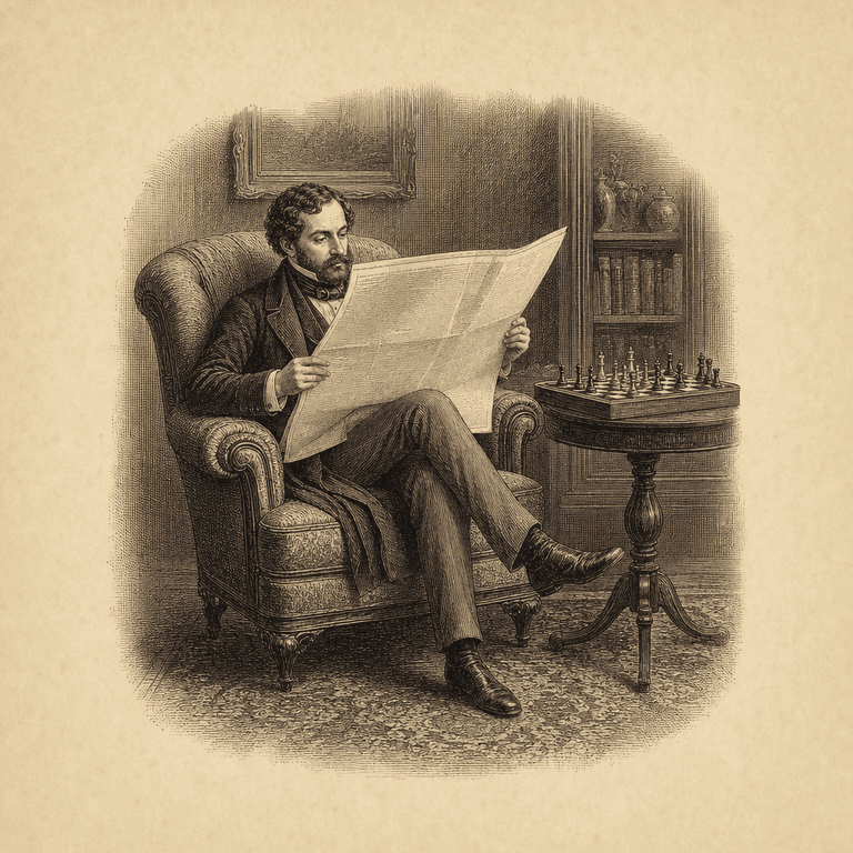 Engraving of a reader with the morning paper